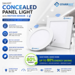 15W – Motion Sensor Concealed Panel Light Auto dimming Square Metal, Warm White – 3000K