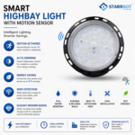 StarrBot Automations 100W – Motion Sensor LED Highbay Light | Auto Dimming | Cool White -6500K | Energy Efficient