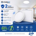 StarrBot Automations 22W – Occupancy Sensor Surface Panel Light Auto ON/Off Round Metal, Cool White – 6500K
