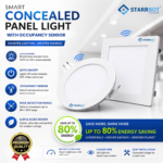 StarrBot Automations 15W – Occupancy Sensor Concealed Panel Light Auto dimming Square Metal, Natural White – 4000K
