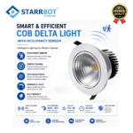 Starrbot Automations 12W – Occupancy sensor COB Light – Movable, Auto dimming Cool White – 6500K