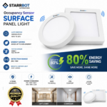 StarrBot Automations 22W – Occupancy Sensor Surface Panel Light Auto ON/Off Round Metal, Cool White – 6500K
