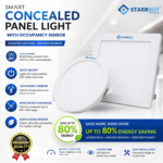 15W – Motion Sensor Concealed Panel Light Auto dimming Square Plastic, Natural White – 4000K