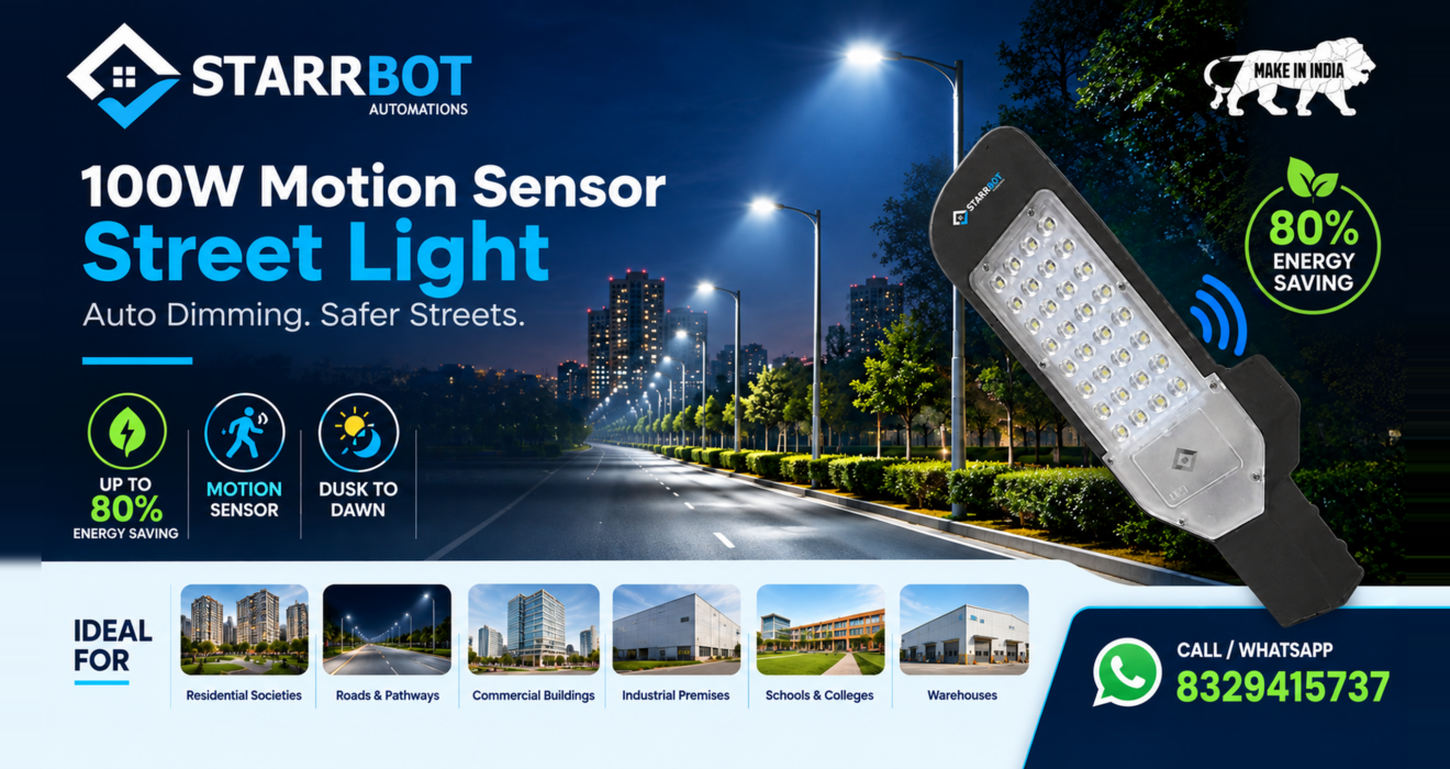 Starrbot 100W motion sensor street light with auto dimming - up to 80% energy saving