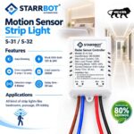 Starrbot- 12 Amp Microwave Sensor Strip Light S-32 | Auto Dimming | Square | Motion Sensor and Motion Sensor Lights